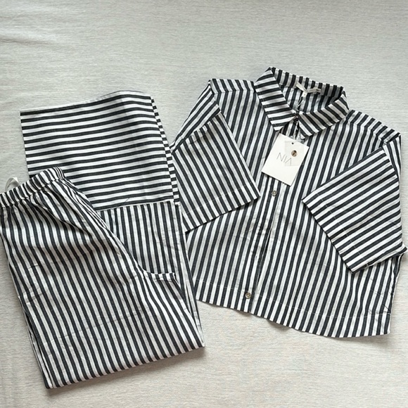 New NIA oasis cropped pants set, Angela cropped top, blue strip, coordinated set - Picture 4 of 10